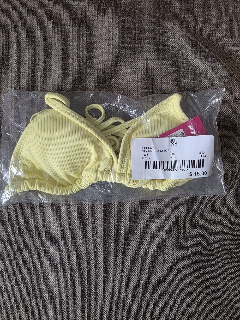 Yellow Ribbed Triangle Bikini Top - XS